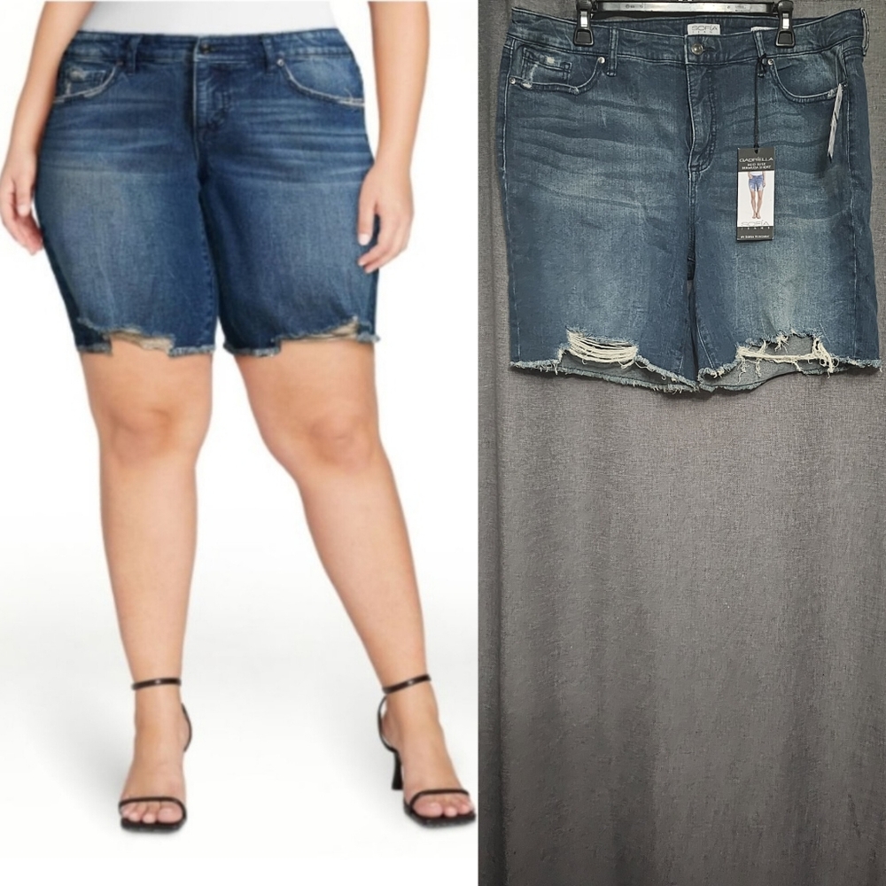 Sofia Gabrìella Mid rise Bermuda Shorts Has Stretch Size 18 Dark Wash New NWT